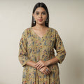 Yellow Pedana Block Print Cotton Pintuck Straight Kalamkari Kurta