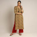Yellow - pedana kalamkari printed cotton kurta with palazzo