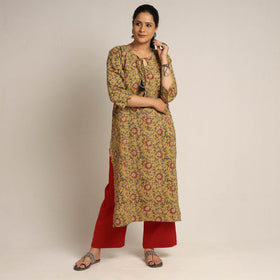 Yellow - pedana kalamkari printed cotton kurta with palazzo