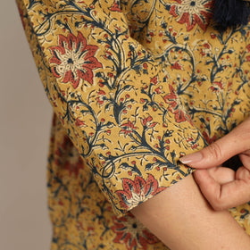 Yellow - pedana kalamkari printed cotton kurta with palazzo