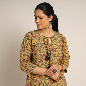 Yellow - pedana kalamkari printed cotton kurta with palazzo