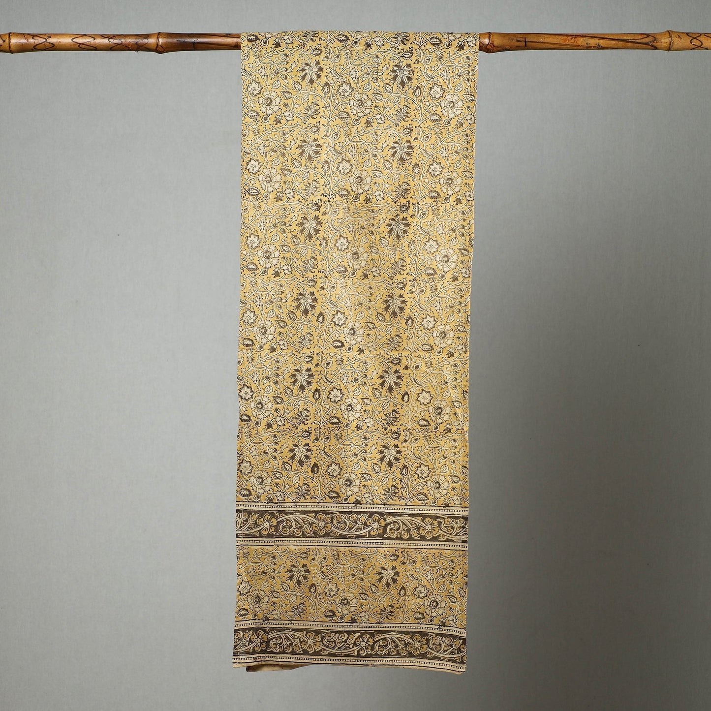 Yellow Pedana Kalamkari Block Printed Natural Dyed Cotton Stole