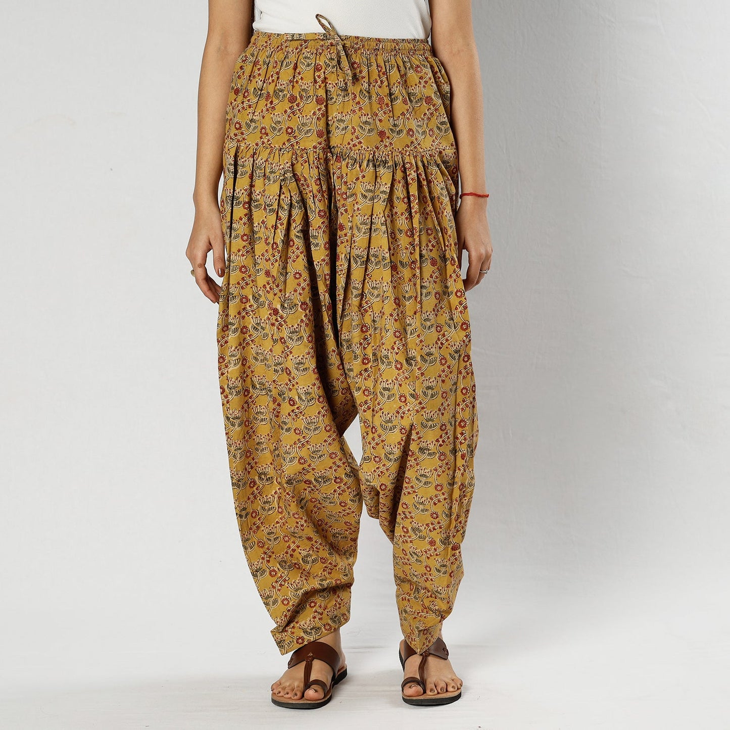 Yellow - pedana kalamkari block printing cotton elasticated