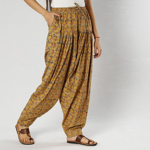 Yellow - pedana kalamkari block printing cotton elasticated