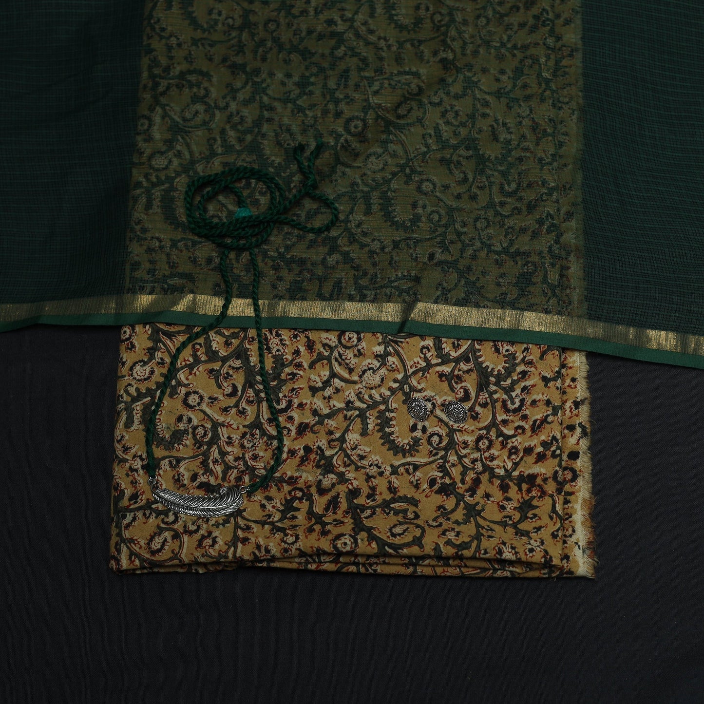 Pedana kalamkari hand block print natural dyed cotton 2pc