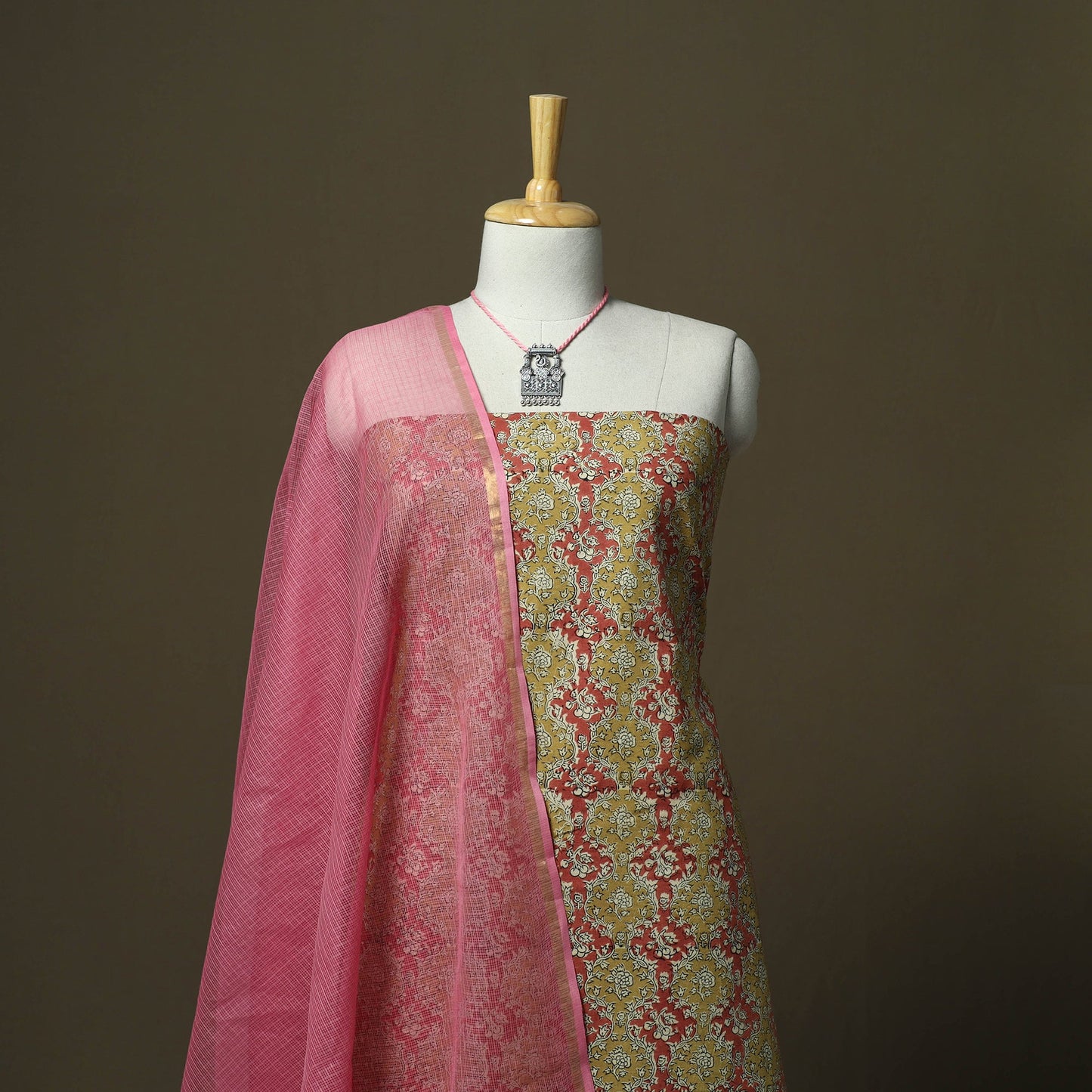 Pedana kalamkari hand block print natural dyed cotton 2pc