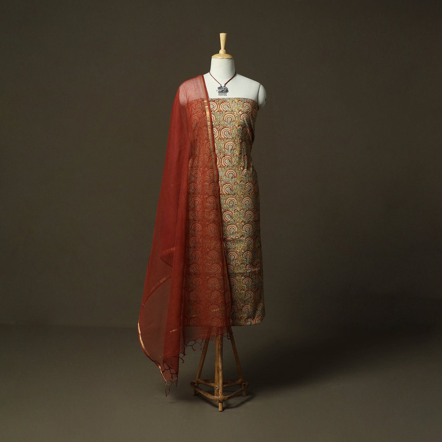 Pedana kalamkari hand block print natural dyed cotton 2pc