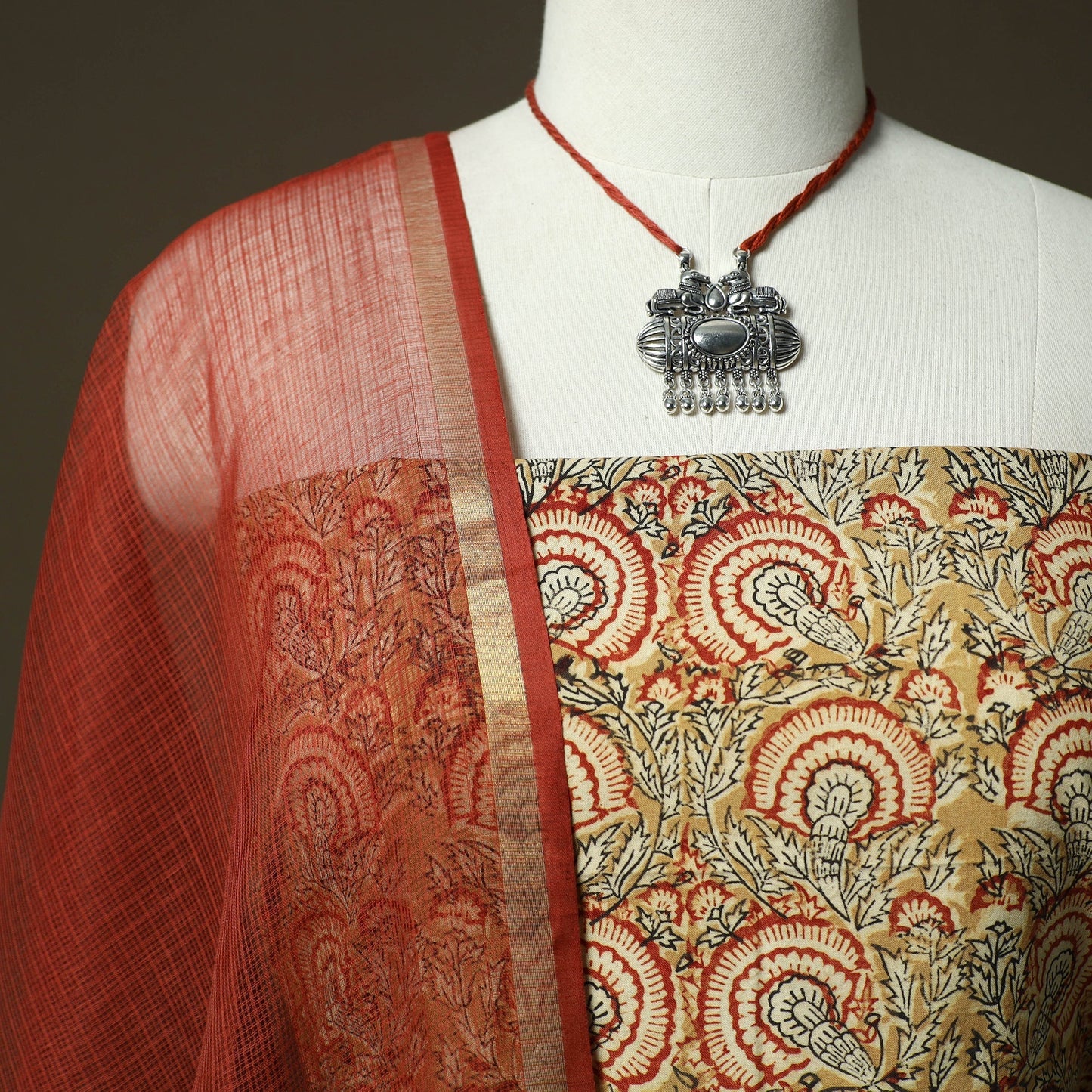 Pedana kalamkari hand block print natural dyed cotton 2pc