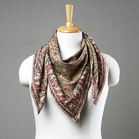 Yellow Pedana Kalamkari Block Printed Natural Dyed Cotton Scarf