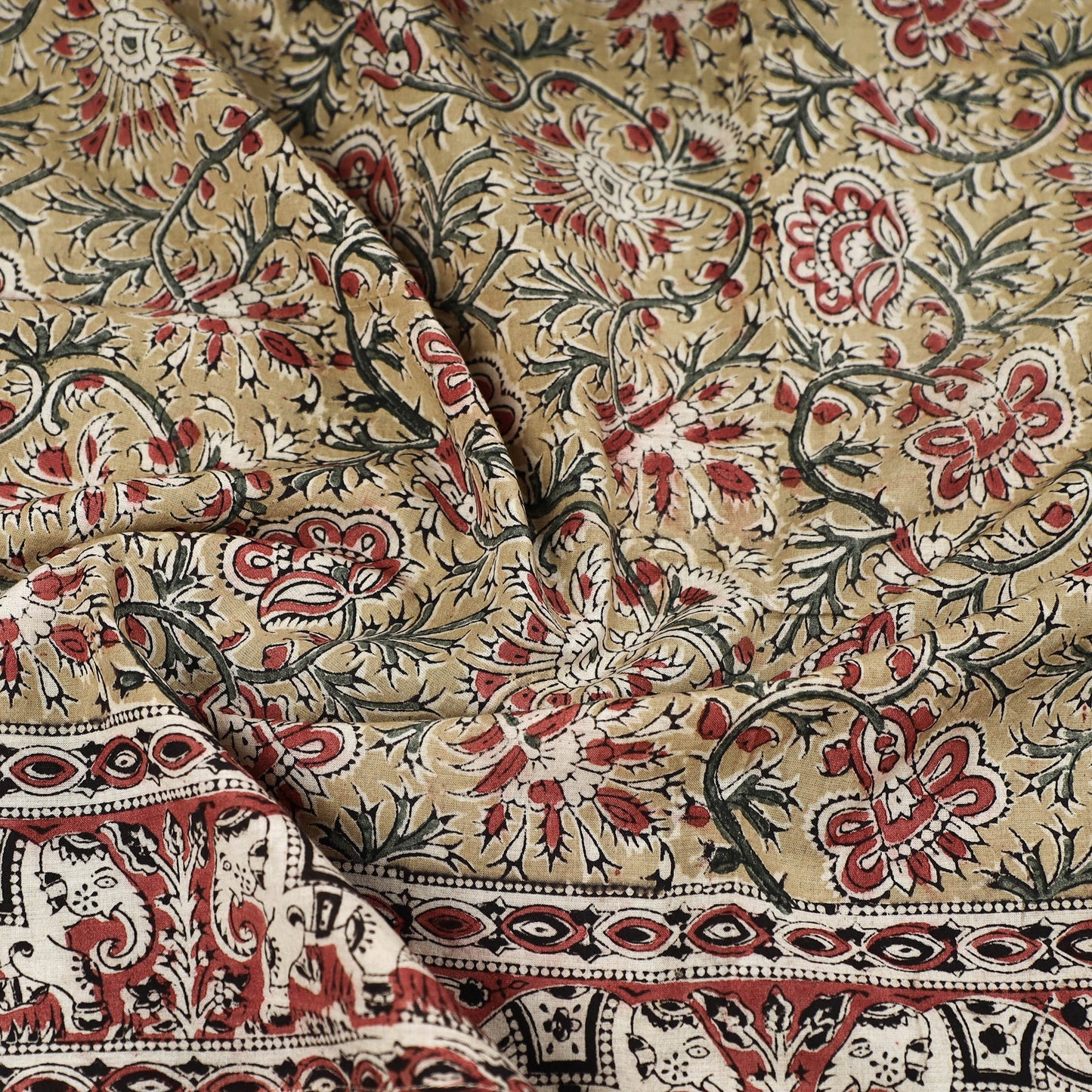 Yellow Pedana Kalamkari Block Printed Natural Dyed Cotton Scarf