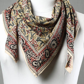 Yellow Pedana Kalamkari Block Printed Natural Dyed Cotton Scarf