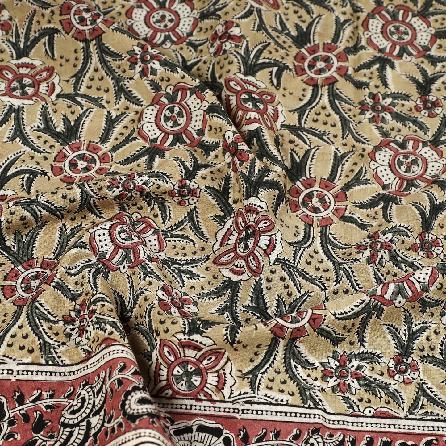 Yellow Pedana Kalamkari Block Printed Natural Dyed Cotton Scarf
