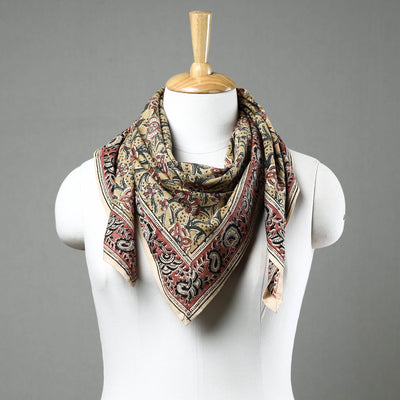 Yellow Pedana Kalamkari Block Printed Natural Dyed Cotton Scarf