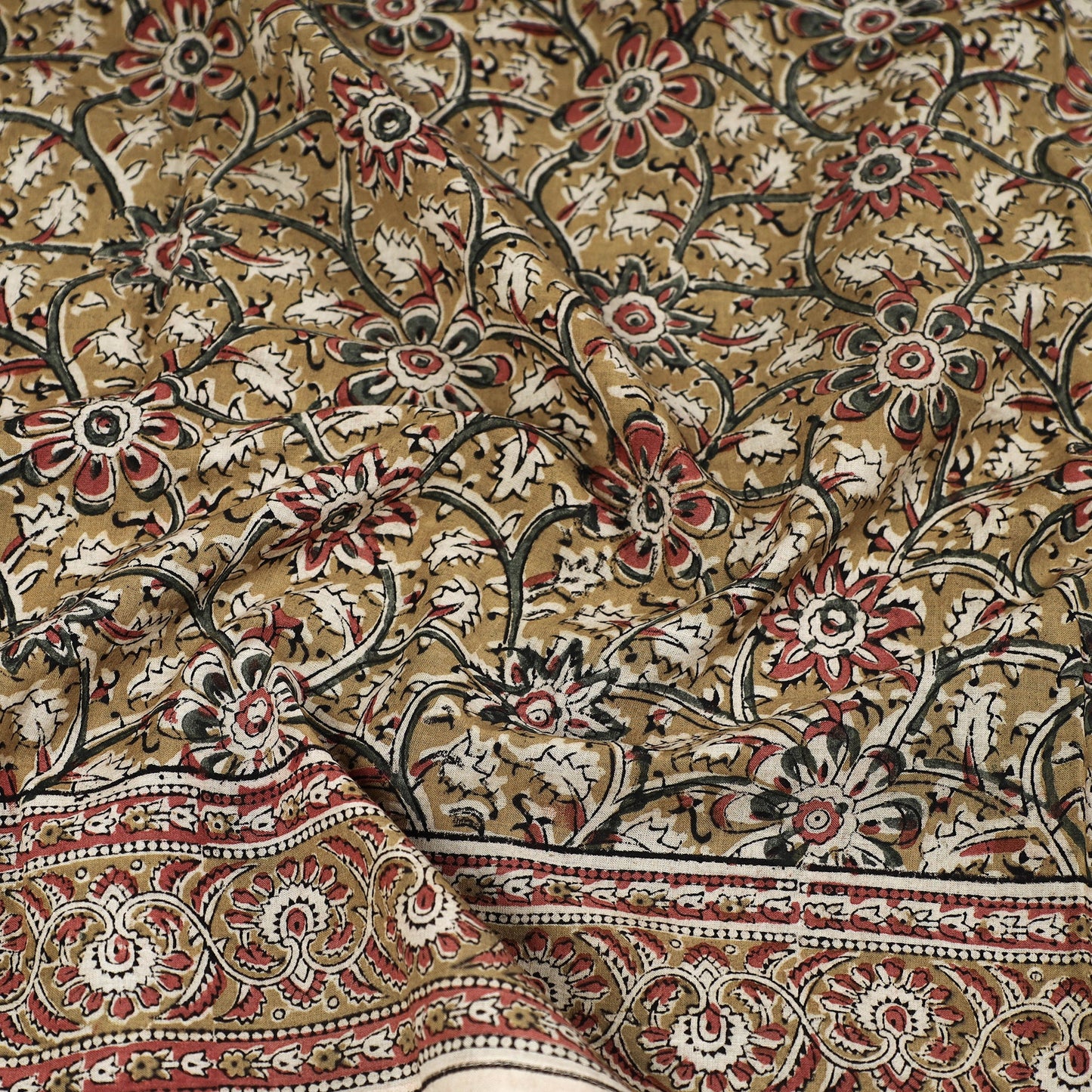 Yellow Pedana Kalamkari Block Printed Natural Dyed Cotton Scarf 