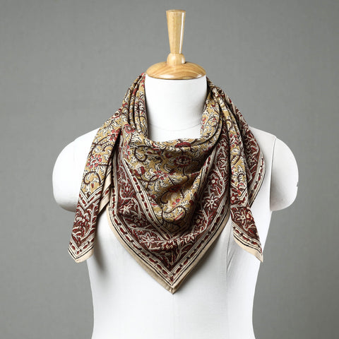 Yellow Pedana Kalamkari Block Printed Natural Dyed Cotton Scarf 