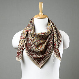 Yellow Pedana Kalamkari Block Printed Natural Dyed Cotton Scarf 