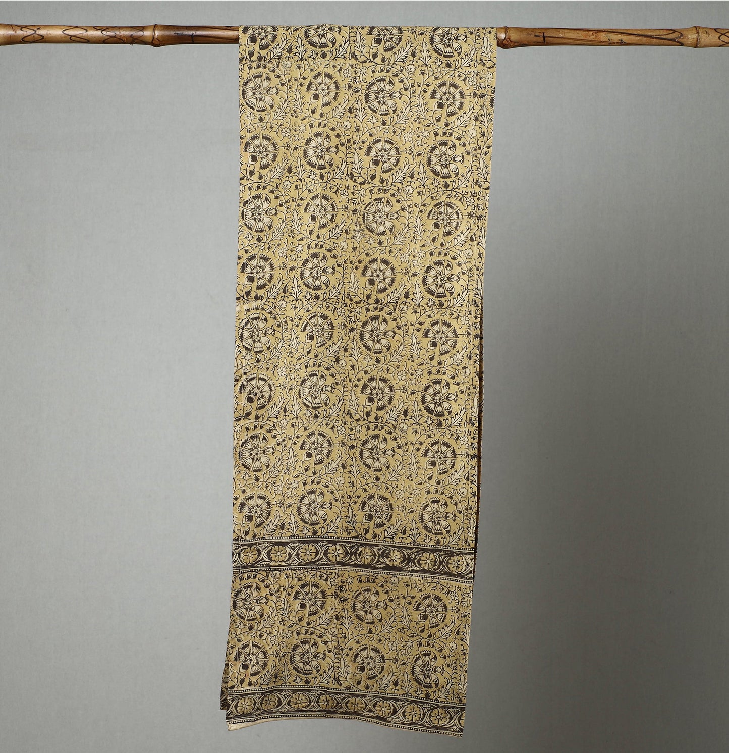 Yellow Pedana Kalamkari Block Printed Natural Dyed Cotton Stole