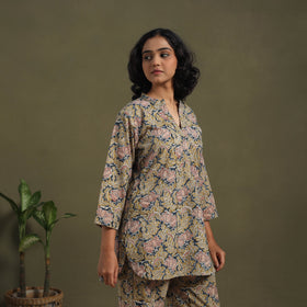 Yellow Pedana Natural Dyed Block Print Kalamkari Co-ord Set 