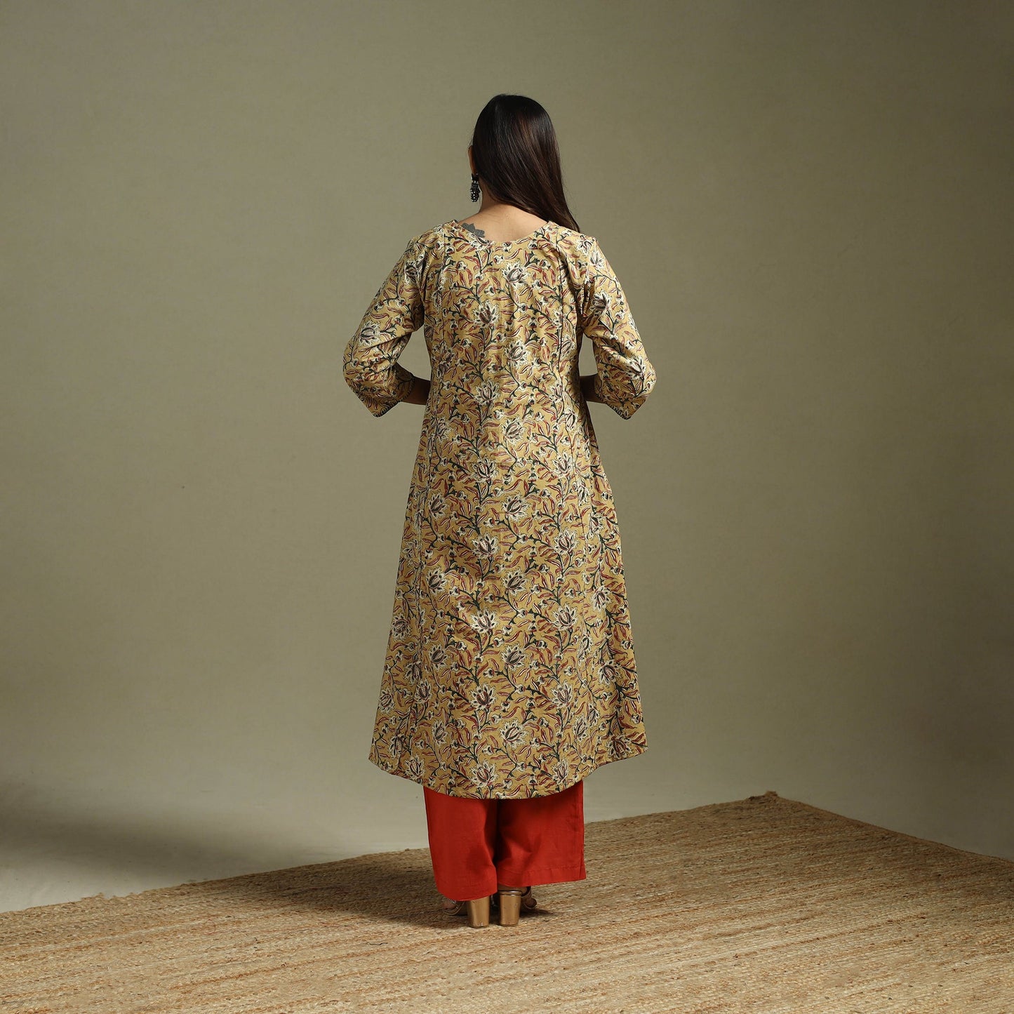 Yellow - pedana natural dyed cotton hand embroidery a-line