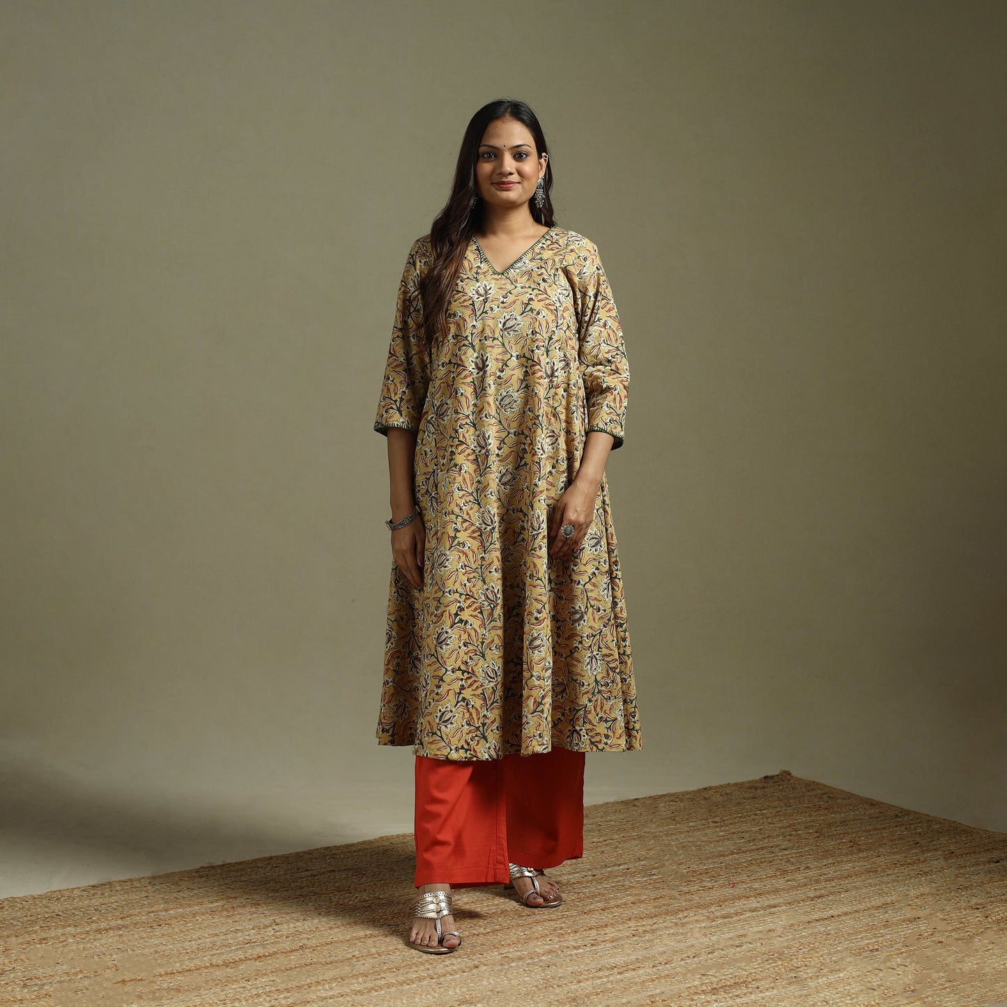 Yellow - pedana natural dyed cotton hand embroidery a-line
