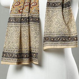 Yellow Pedana Block Print Natural Dyed Cotton Kalamkari Stole
