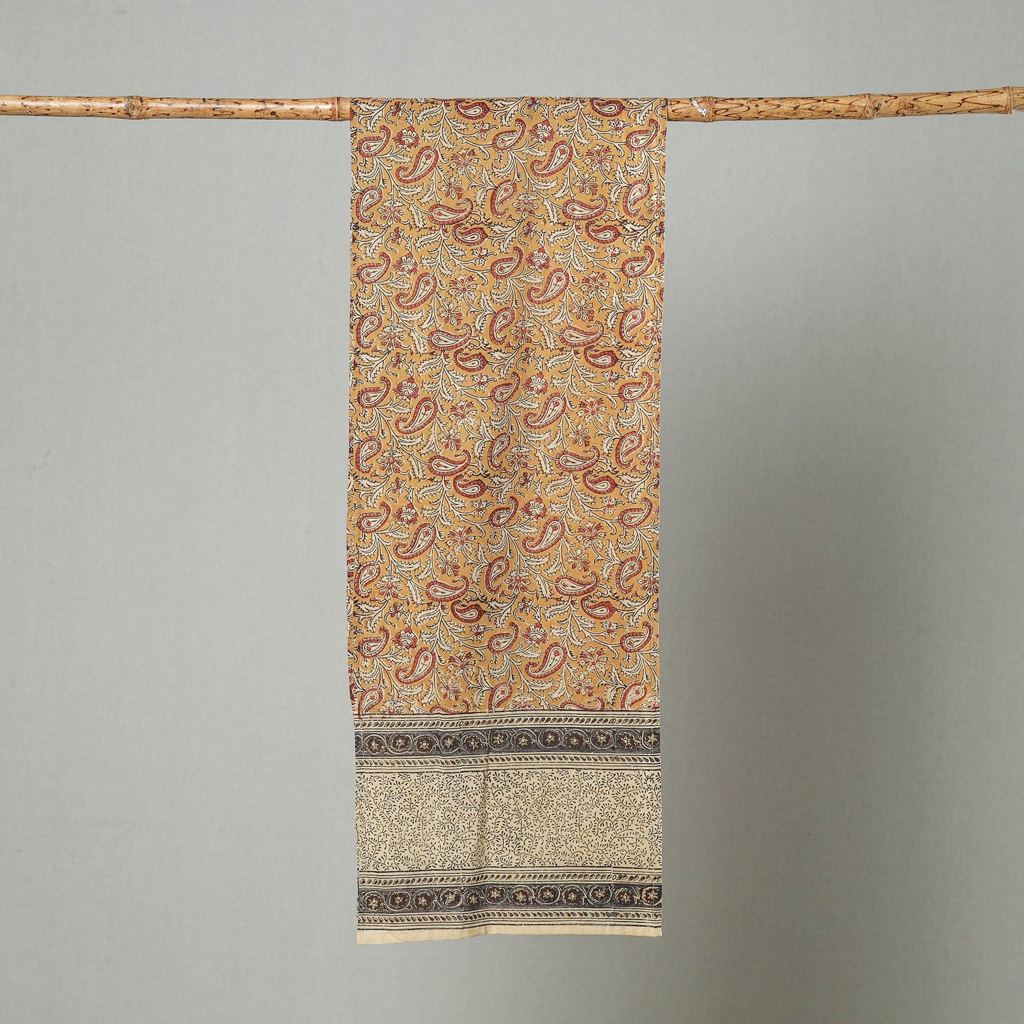 Yellow Pedana Block Print Natural Dyed Cotton Kalamkari Stole