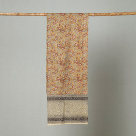 Yellow Pedana Block Print Natural Dyed Cotton Kalamkari Stole