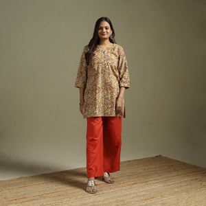 Yellow - pedana natural dyed cotton short kalamkari kurta