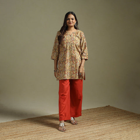 Yellow - pedana natural dyed cotton short kalamkari kurta