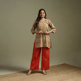 Yellow - pedana natural dyed cotton short kalamkari kurta