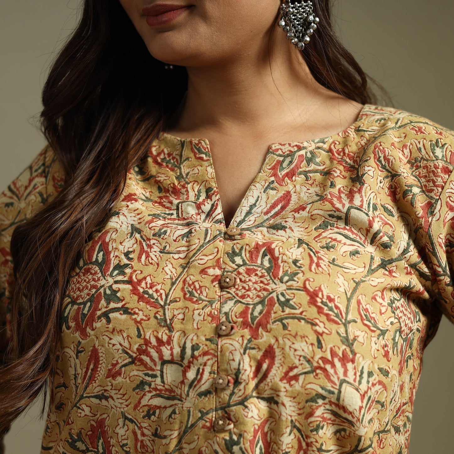 Yellow - pedana natural dyed cotton short kalamkari kurta