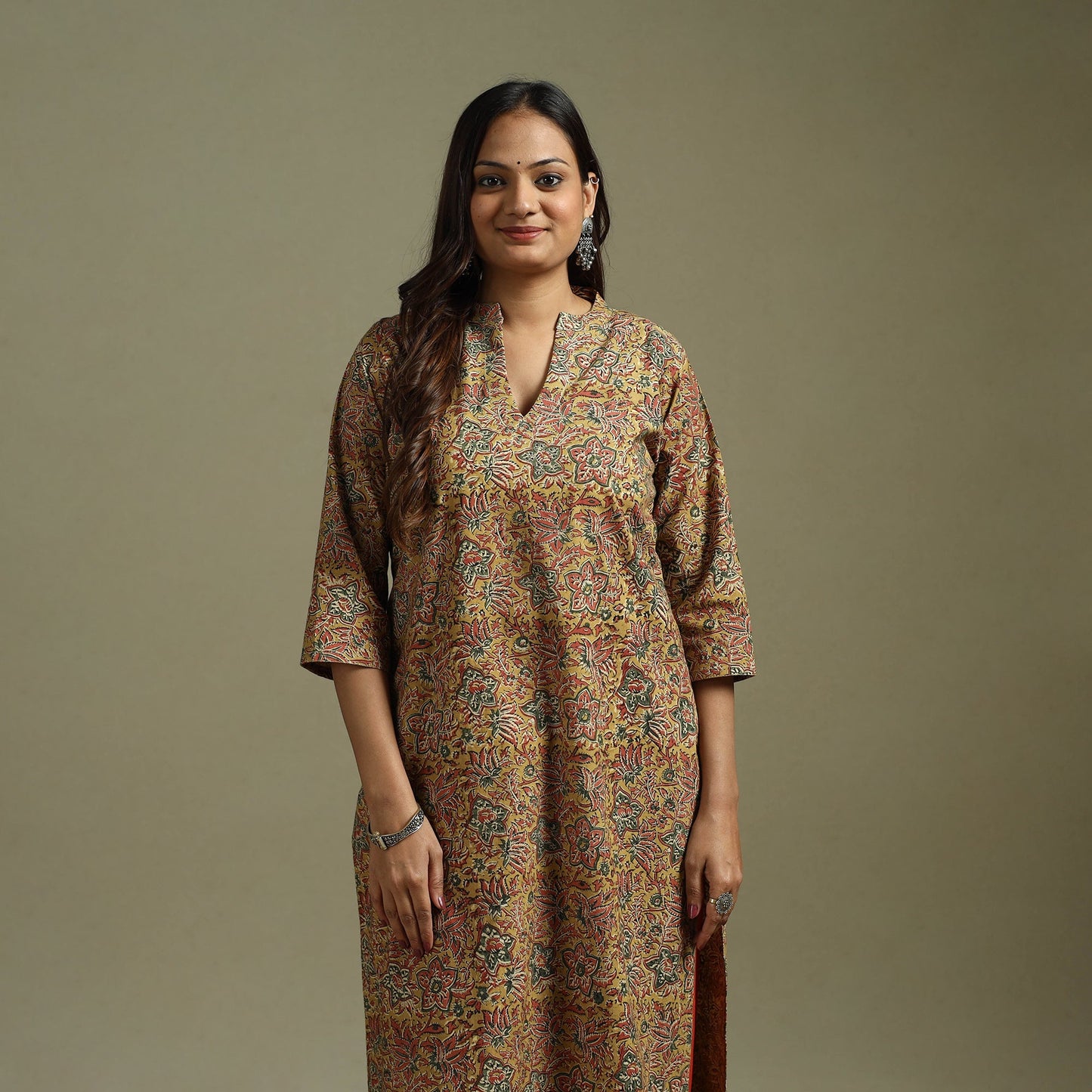 Yellow - pedana natural dyed cotton straight kalamkari