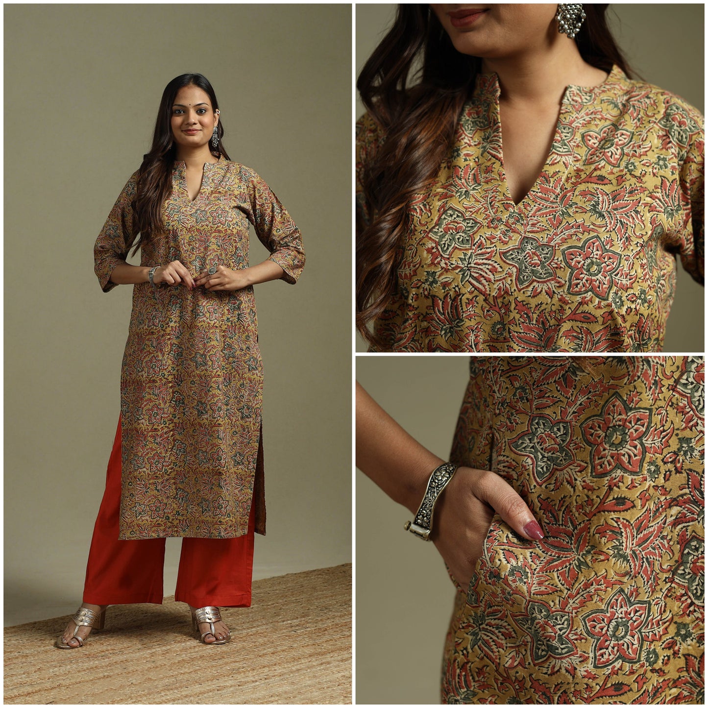 Yellow - pedana natural dyed cotton straight kalamkari
