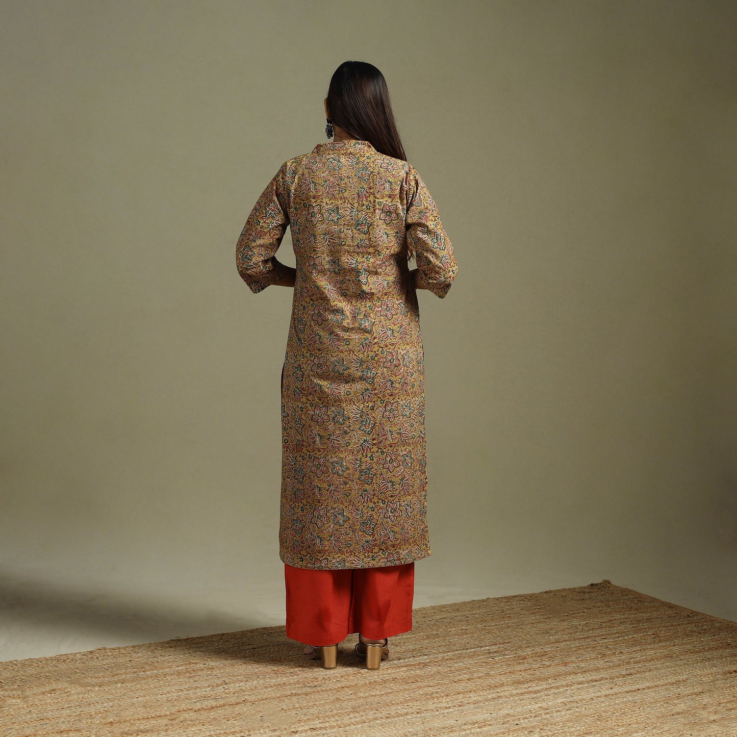 Yellow - pedana natural dyed cotton straight kalamkari