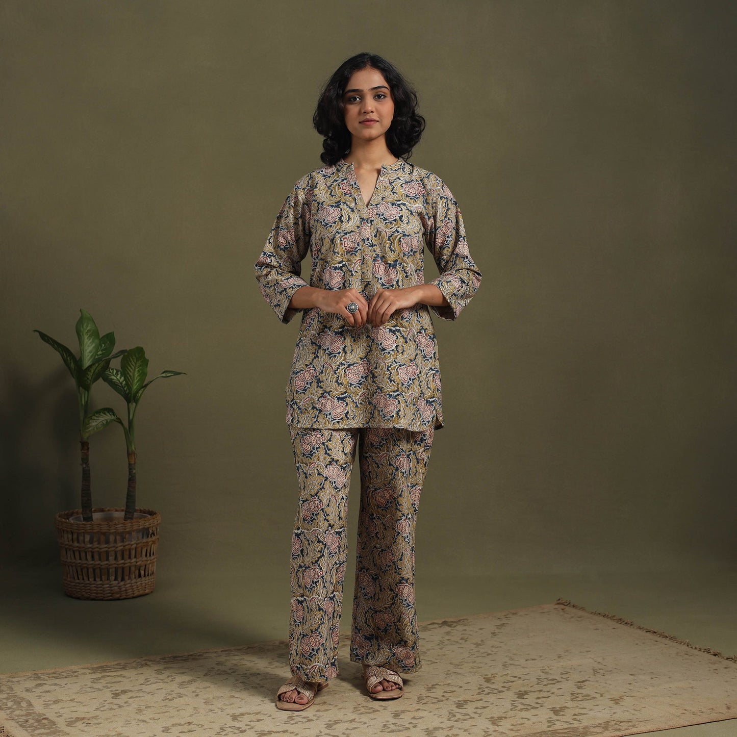 Yellow Pedana Natural Dyed Block Print Kalamkari Co-ord Set 