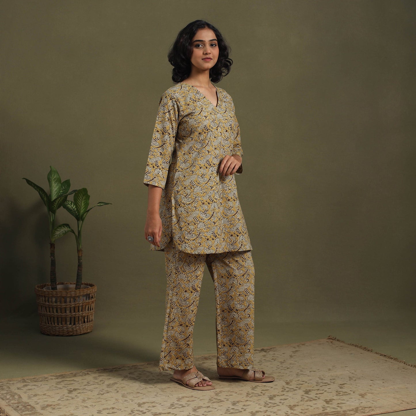 Yellow - pedana natural dyed kalamkari co-ord set 09