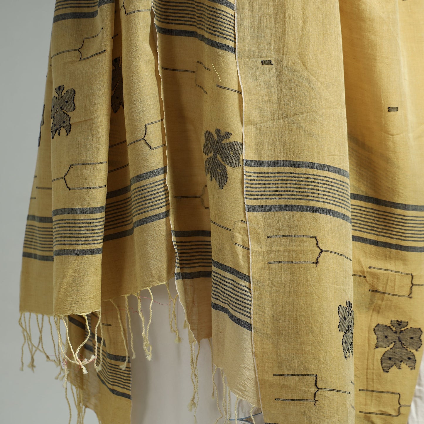 Yellow - phulia jamdani buti handloom pure cotton dupatta