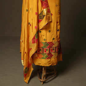 Phulkari hand embroidered crepe silk 3pc unstitched dress