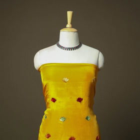 Phulkari hand embroidered crepe silk 3pc unstitched dress