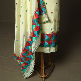 Phulkari hand embroidered crepe silk 3pc unstitched dress