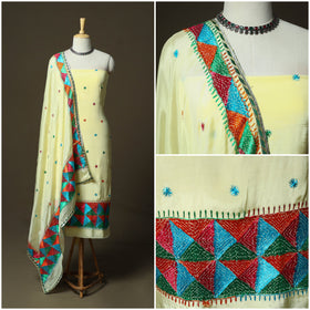 Phulkari hand embroidered crepe silk 3pc unstitched dress