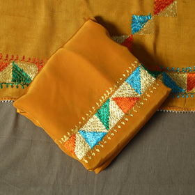 Phulkari hand embroidered crepe silk 3pc unstitched dress