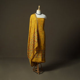 Phulkari hand embroidered crepe silk 3pc unstitched dress