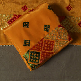 Phulkari hand embroidered crepe silk 3pc unstitched dress
