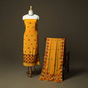 Phulkari hand embroidered crepe silk 3pc unstitched dress