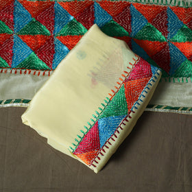 Phulkari hand embroidered crepe silk 3pc unstitched dress