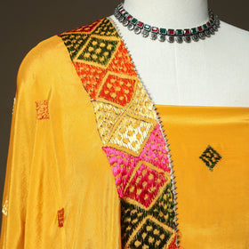Phulkari hand embroidered crepe silk 3pc unstitched dress