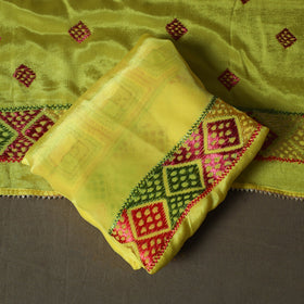 Phulkari hand embroidered crepe silk 3pc unstitched dress