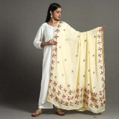  Traditional Phulkari Hand Embroidered Semi Silk Chinnon Dupatta 