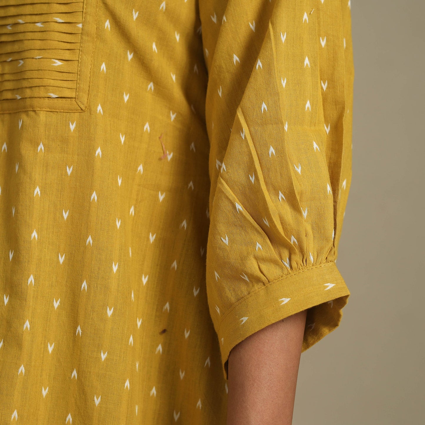 Yellow - pintuck cotton jacquard dress 07 - handcrafted